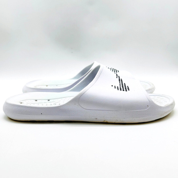 Nike Victori One Mens 13 White Black Swoosh One Shadow Slides Sandals Shoes - Picture 1 of 12